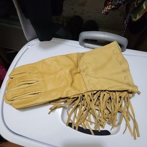 All leather gauntlet fringe western gloves